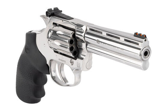 Colt King Cobra 4.25" 22LR Stainless Steel Revolver is equipped with a fiber optic front sight